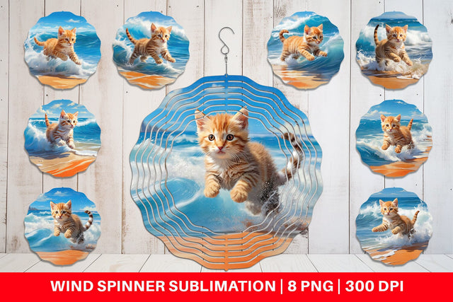 Wind Spinner Cat Running on the Beach Sublimation artnoy 