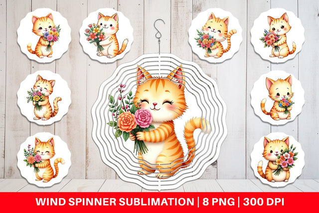 Wind Spinner Cat Spring Bouquet Sublimation artnoy 