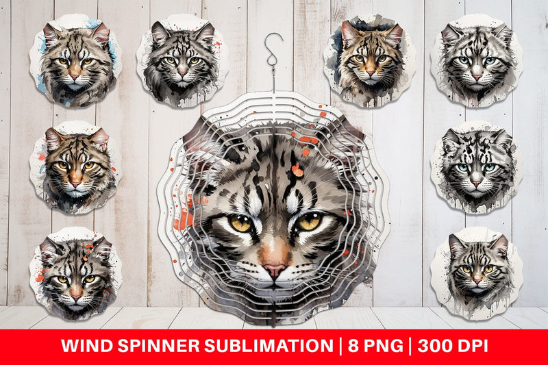 Wind Spinner Cat Watercolor Ink Sublimation artnoy 