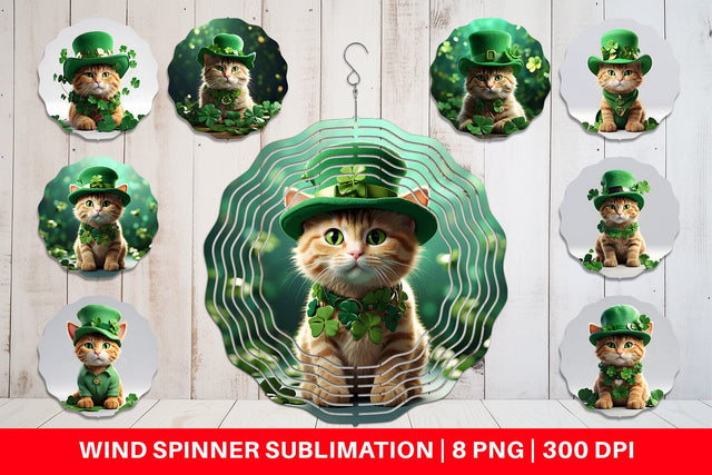 Wind Spinner Cat With Hat Patrick's Day Sublimation artnoy 