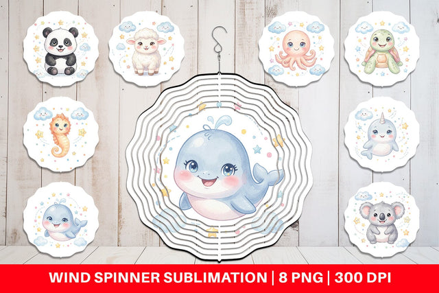 Wind Spinner Celestial Baby Animal Watercolor Sublimation artnoy 