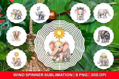 Wind Spinner Celestial Night Elephant Watercolor Sublimation artnoy 