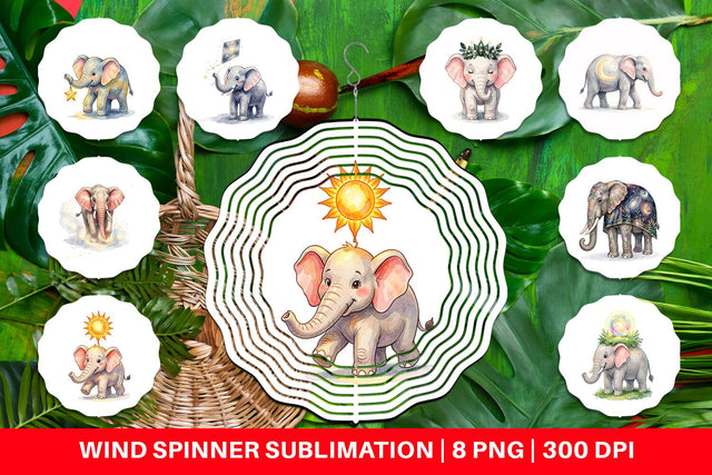 Wind Spinner Celestial Night Elephant Watercolor Sublimation artnoy 
