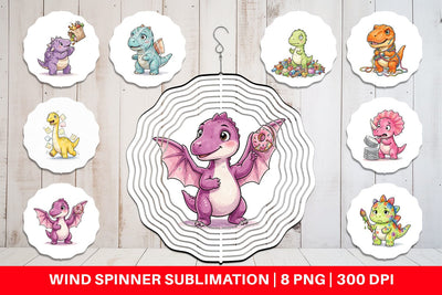 Wind Spinner Chaotic Messy Baby Dino Watercolor Sublimation artnoy 