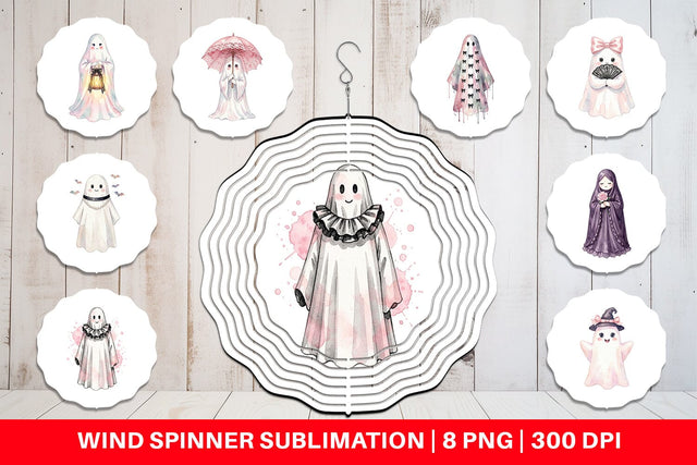 Wind Spinner Charming Coquette Ghost Watercolor Sublimation artnoy 