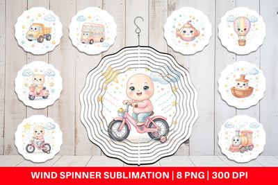 Wind Spinner Cheerful Nursery Vehicle Watercolor Sublimation artnoy 