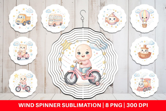 Wind Spinner Cheerful Nursery Vehicle Watercolor Sublimation artnoy 