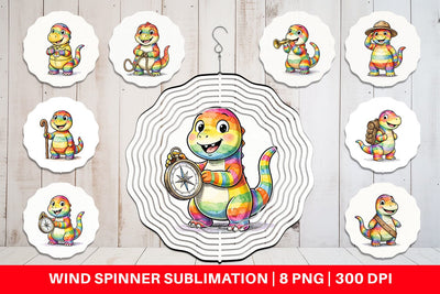 Wind Spinner Cheerful Retro Scout Dino Watercolor Sublimation artnoy 
