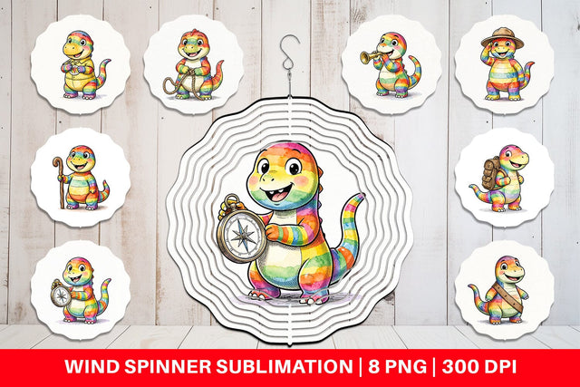 Wind Spinner Cheerful Retro Scout Dino Watercolor Sublimation artnoy 