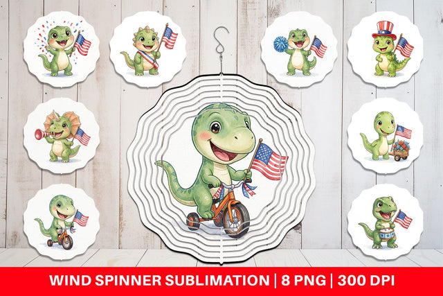 Wind Spinner Chibi Patriotic Parade Dino Watercolor Sublimation artnoy 