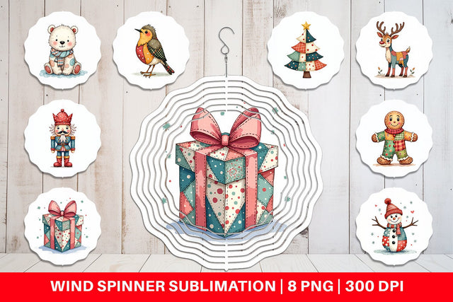 Wind Spinner Christmas Cartoon Patchwork Sublimation artnoy 
