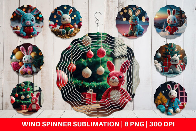 Wind Spinner Christmas Crochet Bunny Sublimation artnoy 