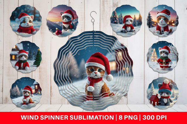 Wind Spinner Christmas Crochet Cat Sublimation artnoy 