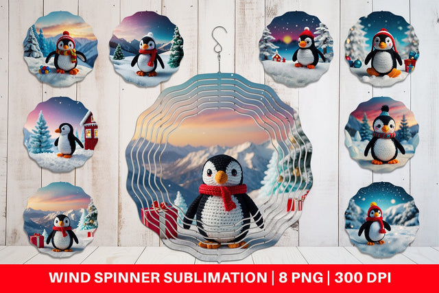 Wind Spinner Christmas Crochet Penguin Sublimation artnoy 