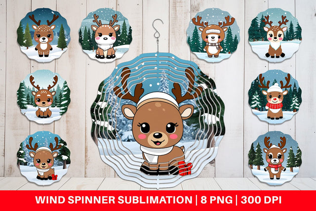 Wind Spinner Christmas Kawaii Reindeer Sublimation artnoy 