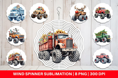 Wind Spinner Christmas Monster Truck Sublimation artnoy 