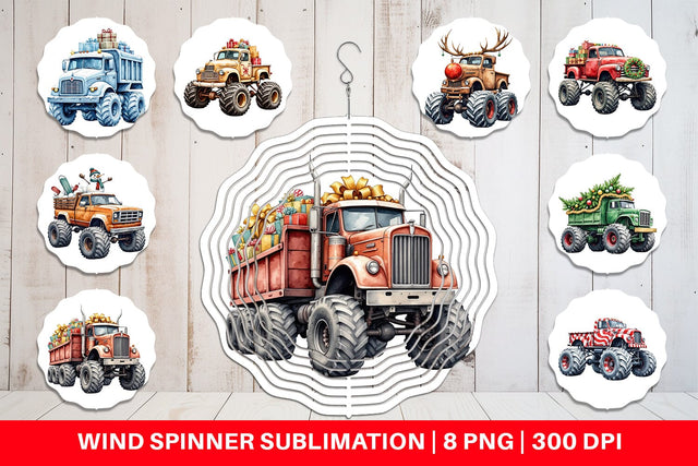 Wind Spinner Christmas Monster Truck Sublimation artnoy 