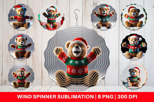 Wind Spinner Christmas Teddy Bear Sublimation artnoy 