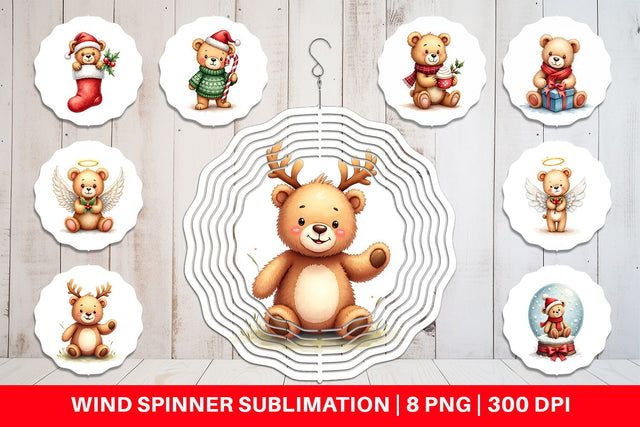 Wind Spinner Christmas Teddy Bear Sublimation artnoy 