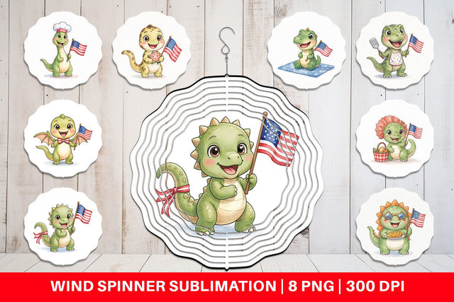 Wind Spinner Chubby BBQ Dino Patriotic Watercolor Sublimation artnoy 