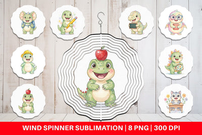 Wind Spinner Chubby School Dino Watercolor Sublimation artnoy 