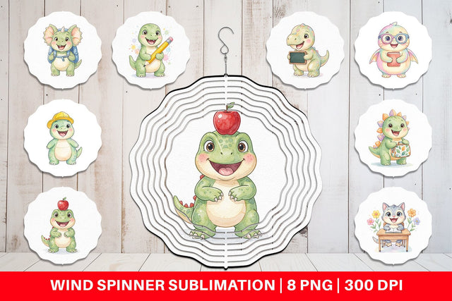 Wind Spinner Chubby School Dino Watercolor Sublimation artnoy 