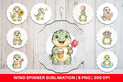 Wind Spinner Chubby Summer Dinosaur Watercolor Sublimation artnoy 