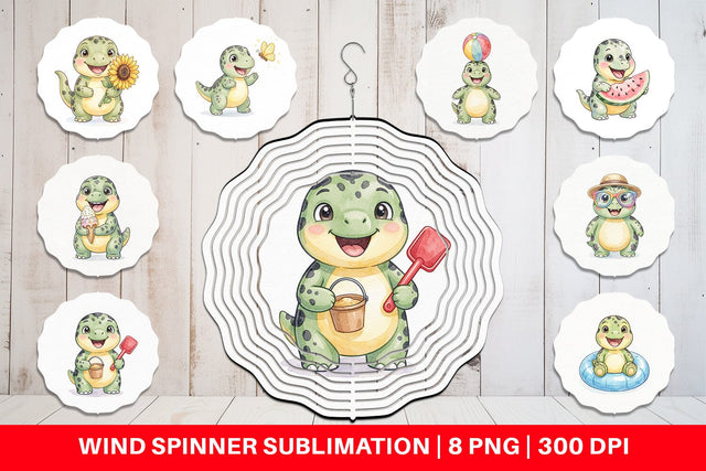 Wind Spinner Chubby Summer Dinosaur Watercolor Sublimation artnoy 
