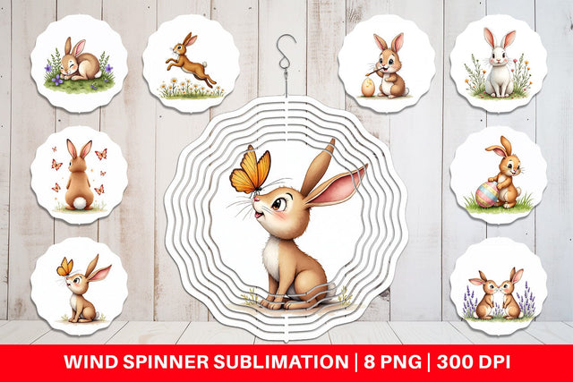 Wind Spinner Classic Easter Bunnies in the Meadow Watercolor Sublimation artnoy 