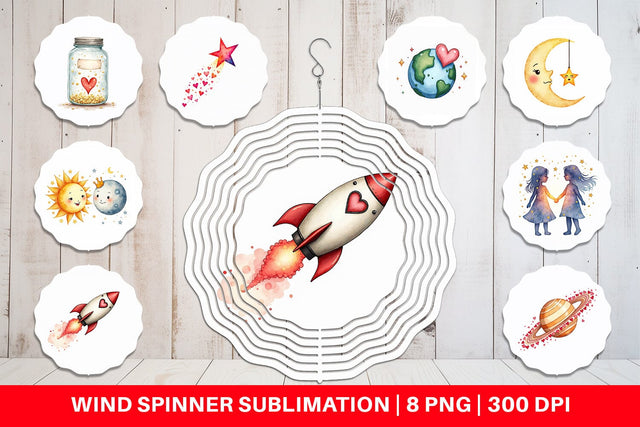 Wind Spinner Cosmic Love Celestial Valentine Watercolor Art Sublimation artnoy 