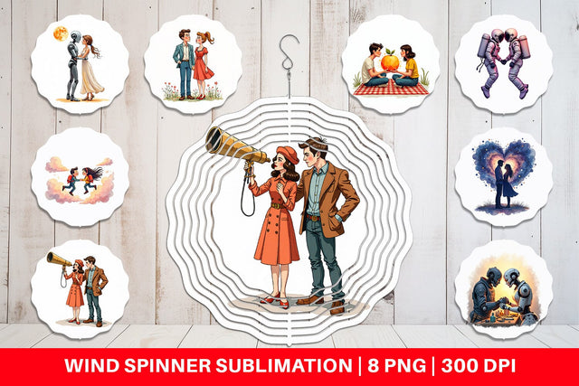 Wind Spinner Cosmic Lovers Retro-Futuristic Romance Sublimation artnoy 