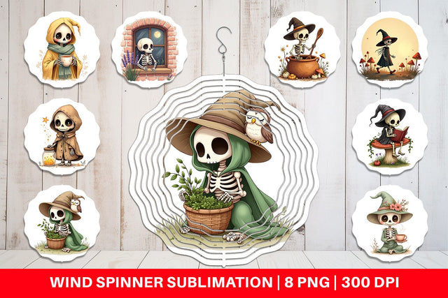 Wind Spinner Cottagecore Witch Skeleton Sublimation artnoy 