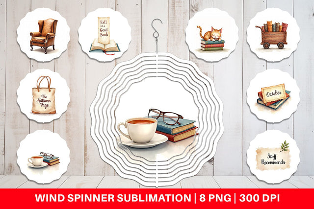 Wind Spinner Cozy Autumn Bookstore Sublimation artnoy 