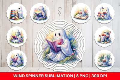 Wind Spinner Cozy Bookworm Ghost Sublimation artnoy 