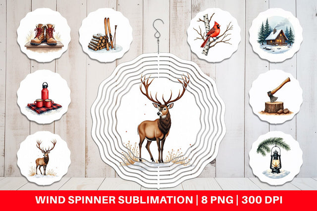 Wind Spinner Cozy Cabin and Winter Forest Sublimation artnoy 