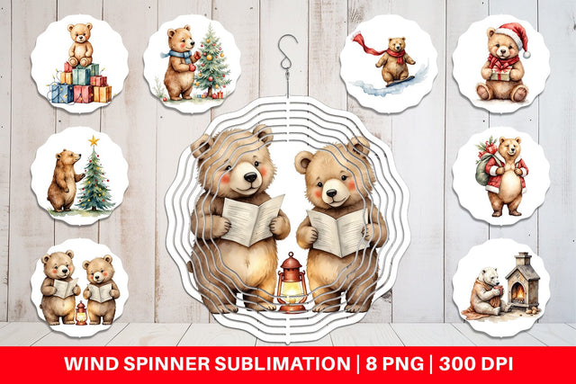 Wind Spinner Cozy Christmas Bears Sublimation artnoy 