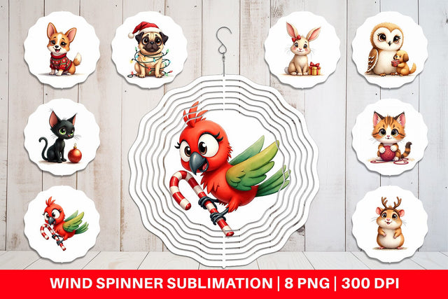 Wind Spinner Cozy Christmas Pets Vintage Watercolor Companions Sublimation artnoy 