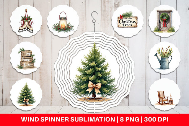 Wind Spinner Cozy Farmhouse Christmas Decor Watercolor Sublimation artnoy 