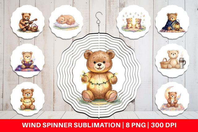 Wind Spinner Cozy Night Teddy Bear Picnic Sublimation artnoy 