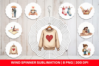 Wind Spinner Cozy Valentine Moments Watercolor Illustrations Sublimation artnoy 
