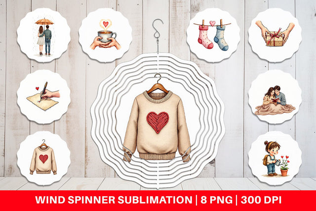 Wind Spinner Cozy Valentine Moments Watercolor Illustrations Sublimation artnoy 