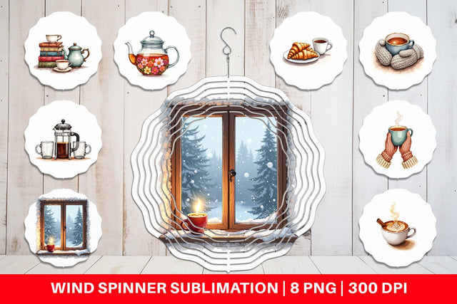 Wind Spinner Cozy Winter Cafe Watercolor Sublimation artnoy 