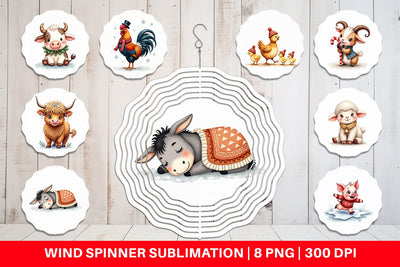 Wind Spinner Cozy Winter Farm Friends Watercolor Sublimation artnoy 