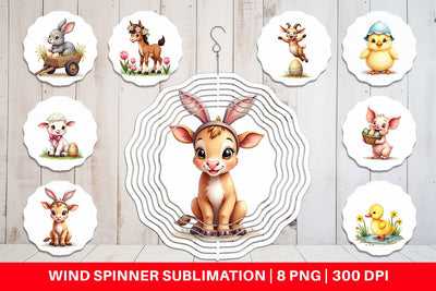 Wind Spinner Cute Baby Farm Animals Easter Watercolor Sublimation artnoy 