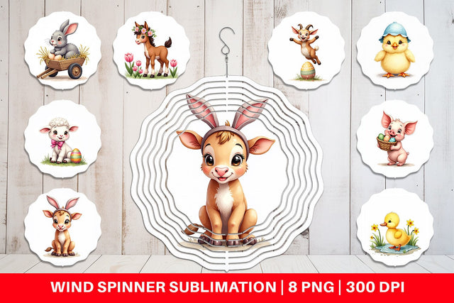 Wind Spinner Cute Baby Farm Animals Easter Watercolor Sublimation artnoy 