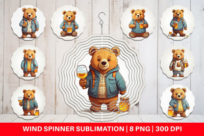 Wind Spinner Cute Bear with Glass Sublimation artnoy 