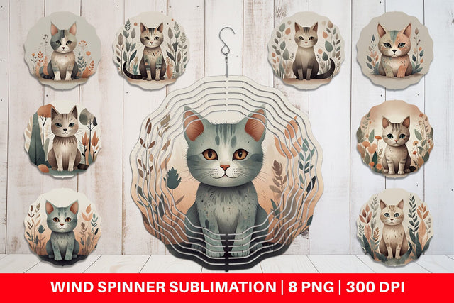 Wind Spinner Cute Cat and Organic Forms Sublimation artnoy 