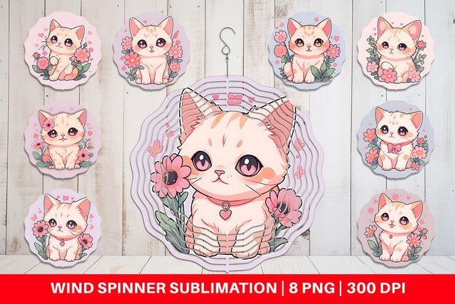 Wind Spinner Cute Cat Illustration Sublimation artnoy 