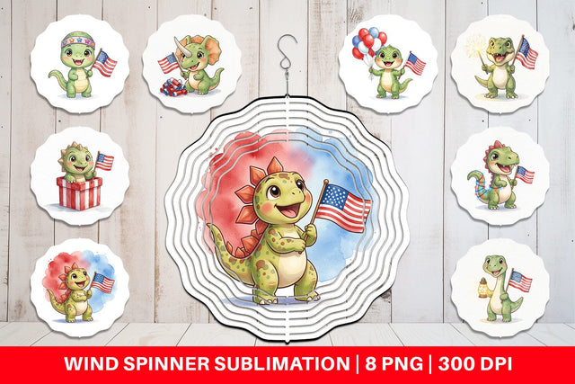 Wind Spinner Cute Firework Sparkler Dino Watercolor Sublimation artnoy 
