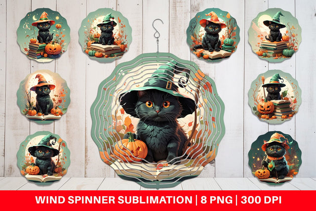 Wind Spinner Cute Halloween Black Cat Sublimation artnoy 